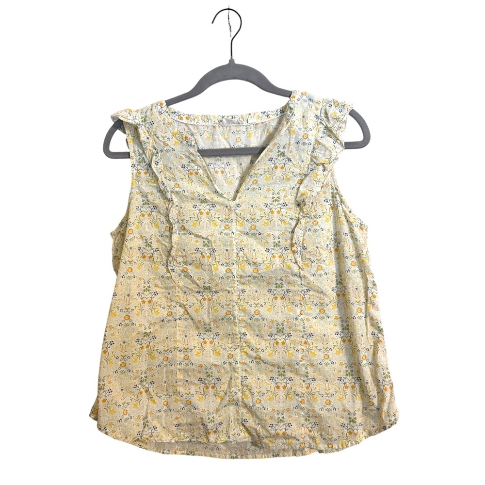 Fat Face Floral Yellow Frill Flocked Cotton Sleeveless Top Blouse